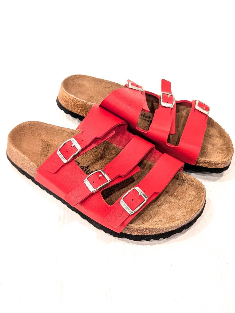 BIRKENSTOCK Florida Women's Cherry Red Triple-Buckle Slide Sandals Size 10